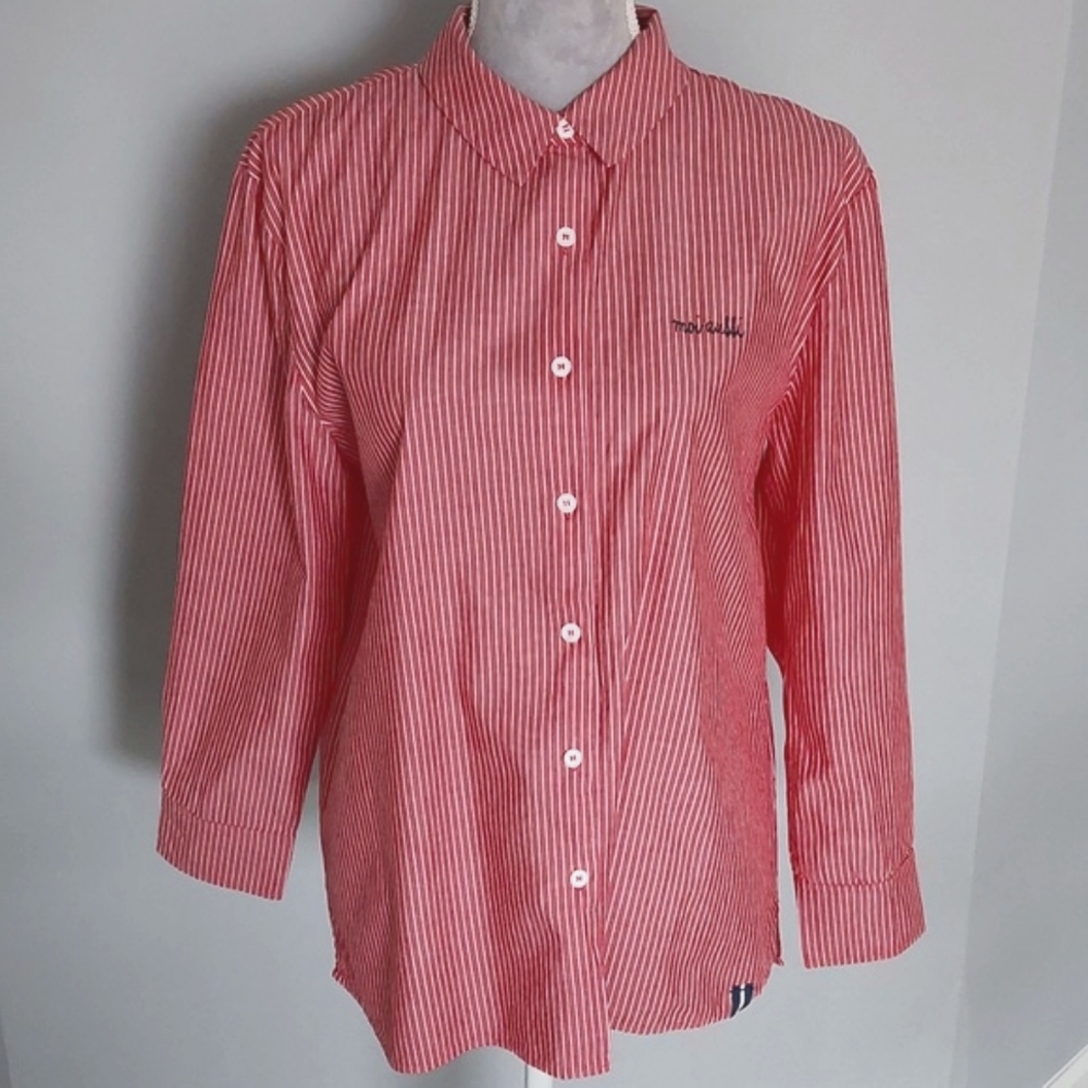 Court & Rowe red and white striped cotton blouse, size L